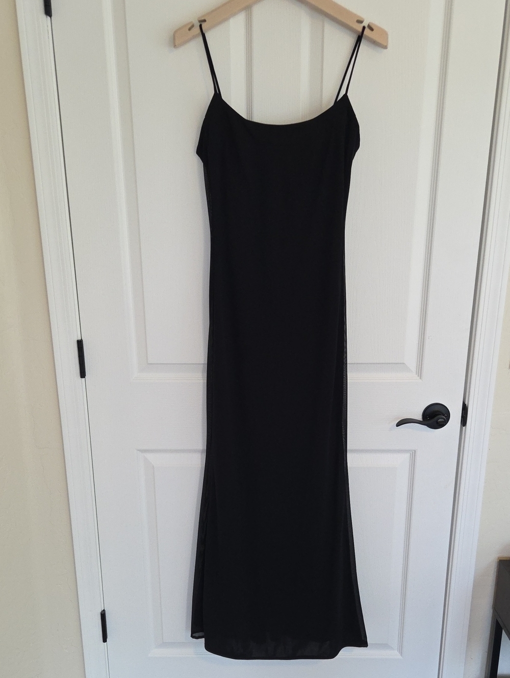 Betsy & Adam Black Maxi Slip Dress with Spaghetti Straps